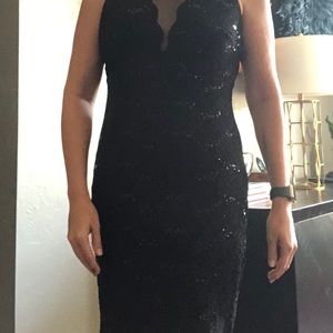 Black lace and sheer sequin dress